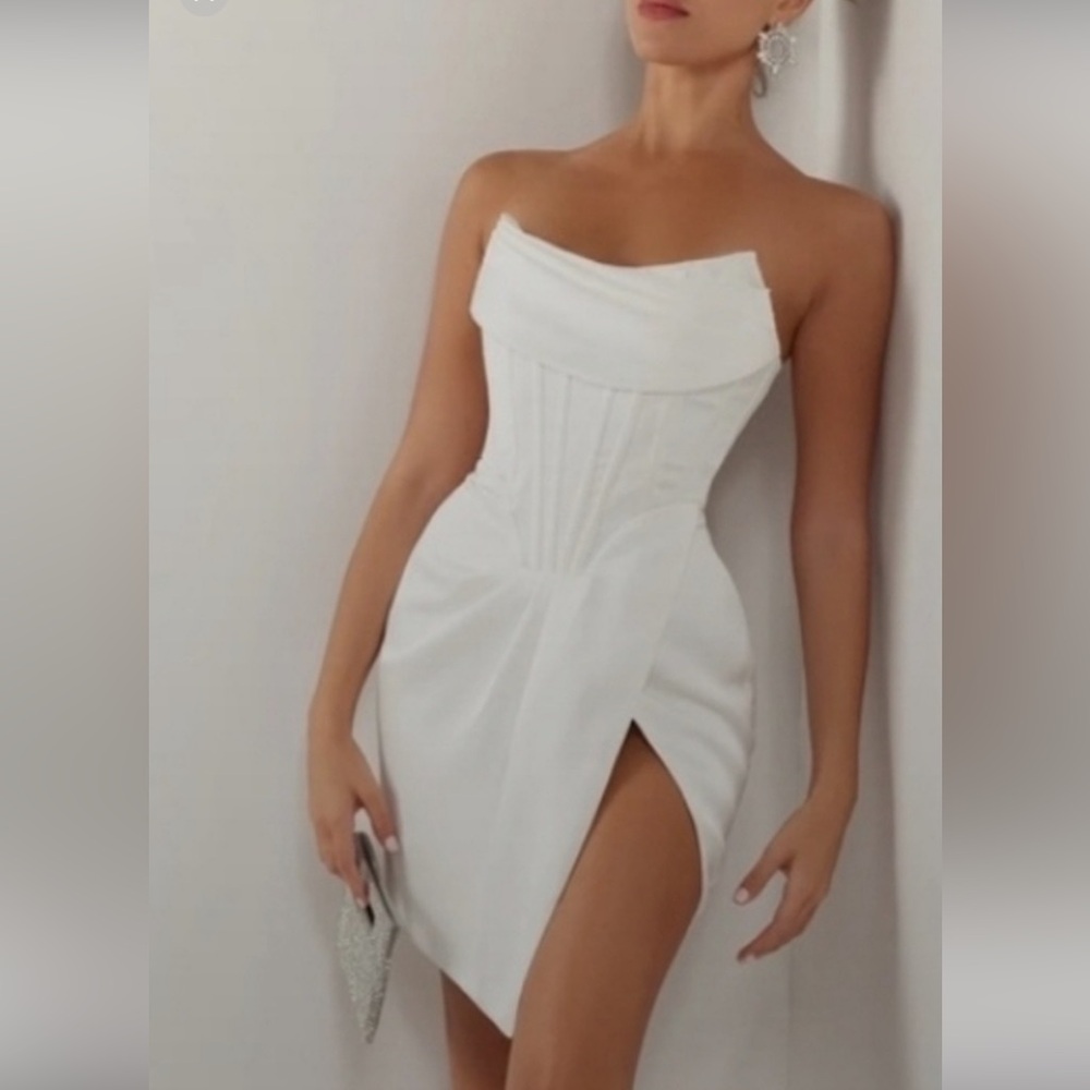 White Satin Strapless Dress